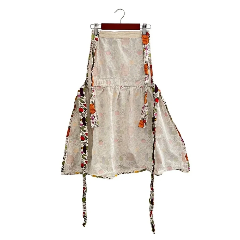 Eataly Italian Vegetable Pumpkin Print Bib Apron Multicolor Cotton with Pockets